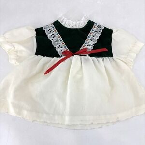 Vintage 60s/70s Girls Dress Shirt Top‎ Green Velvet Lace Bow Hippie Boho size 4T